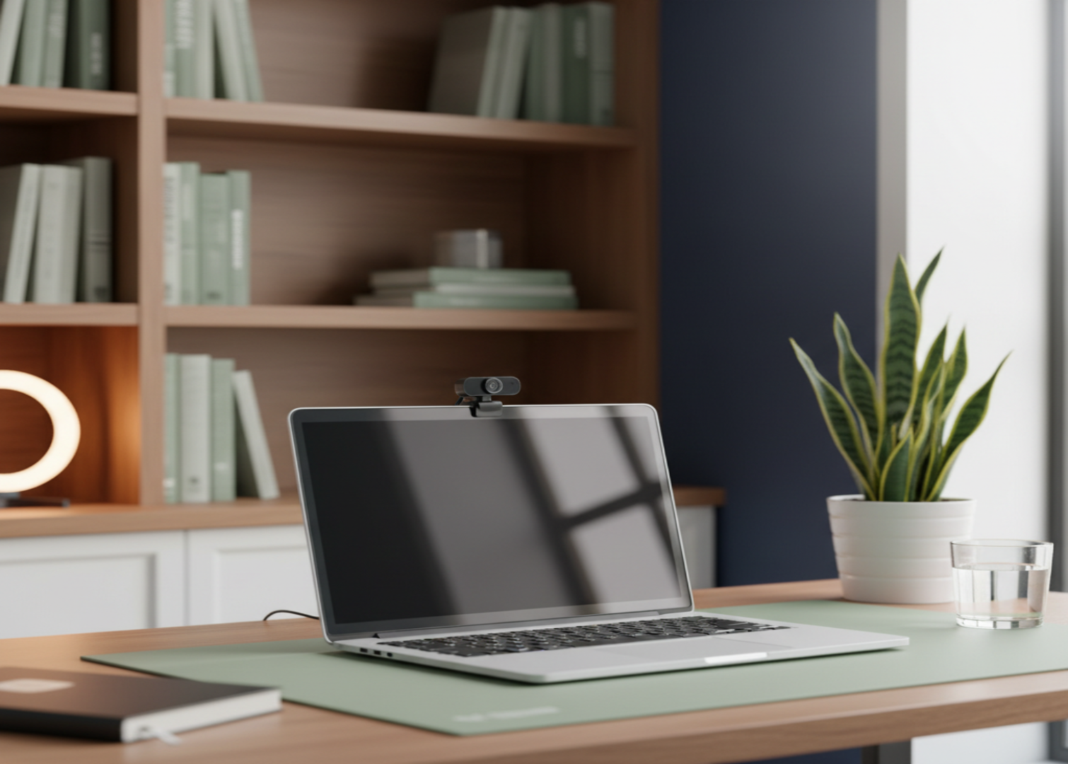 A home office set up for a video call