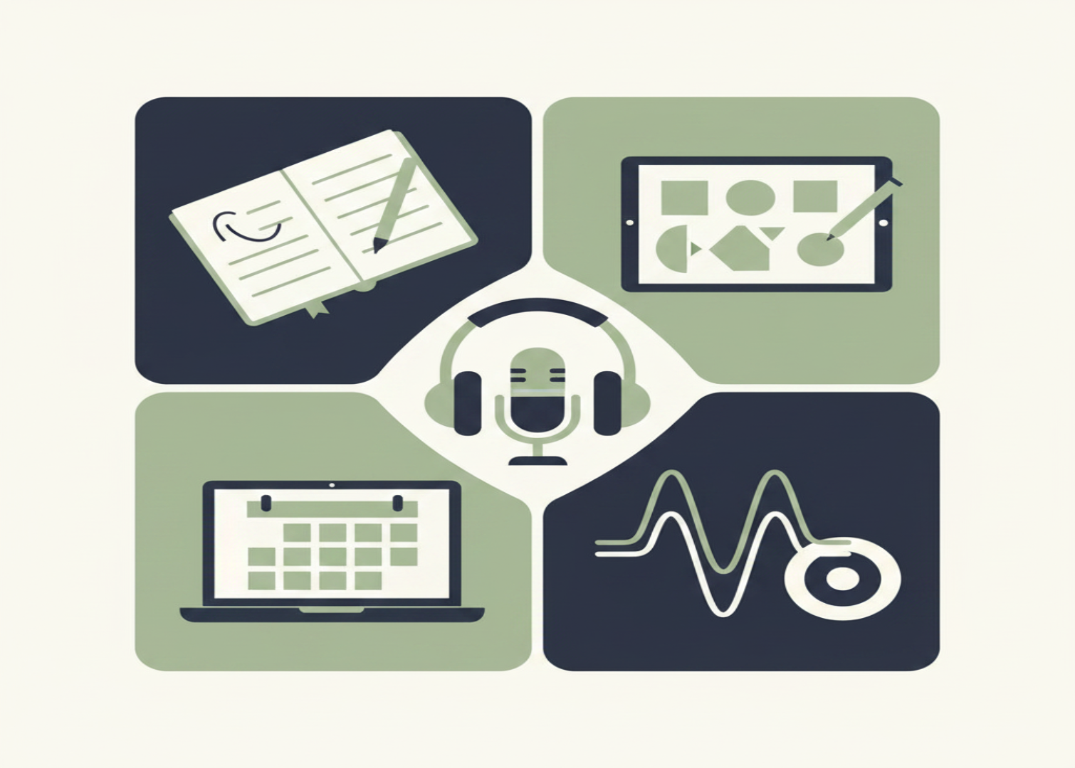 Illustrated scenes representing five freelance niches