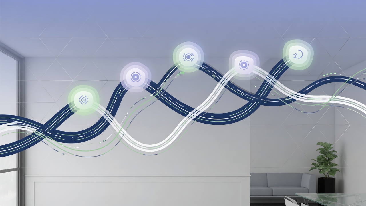 Abstract visualization of a network of interconnected nodes